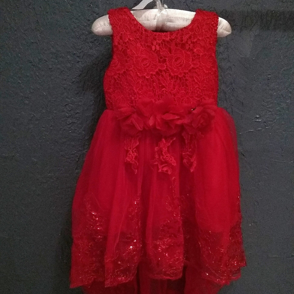 Sequin Lace Red Flower Girl Dress